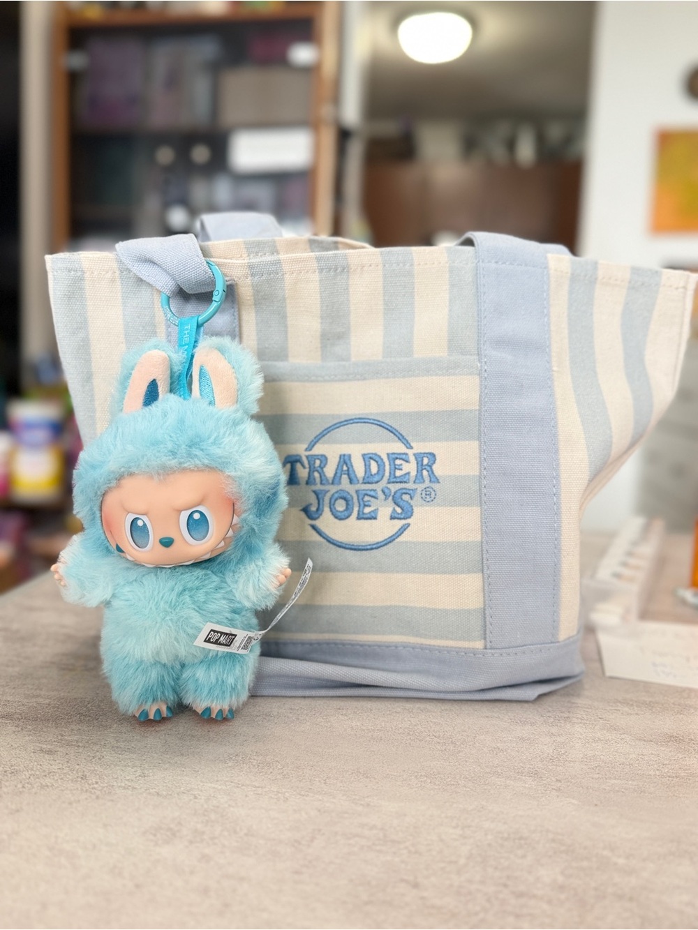 Trader Joe's Blue Plush Bunny Keychain Stuffed Toy